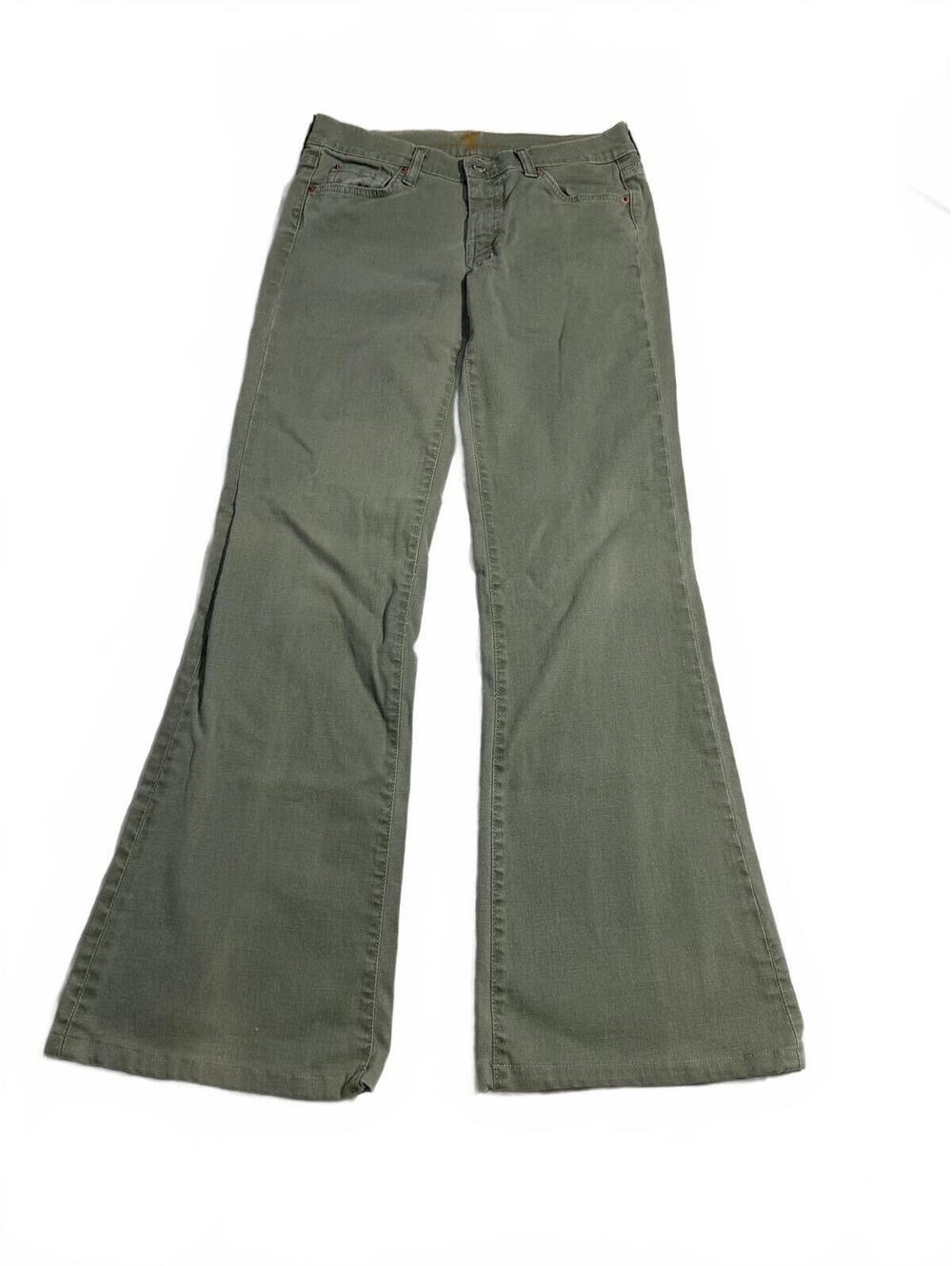 Vintage 7 For all Mankind Jeans Y2K Olive Green Low Rise Flares Size 29